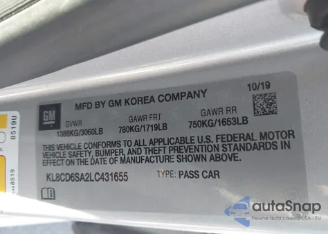 2020 Chevrolet Spark Fwd 1Lt Automatic из США, поврежденный, VIN KL8CD6SA2LC431655